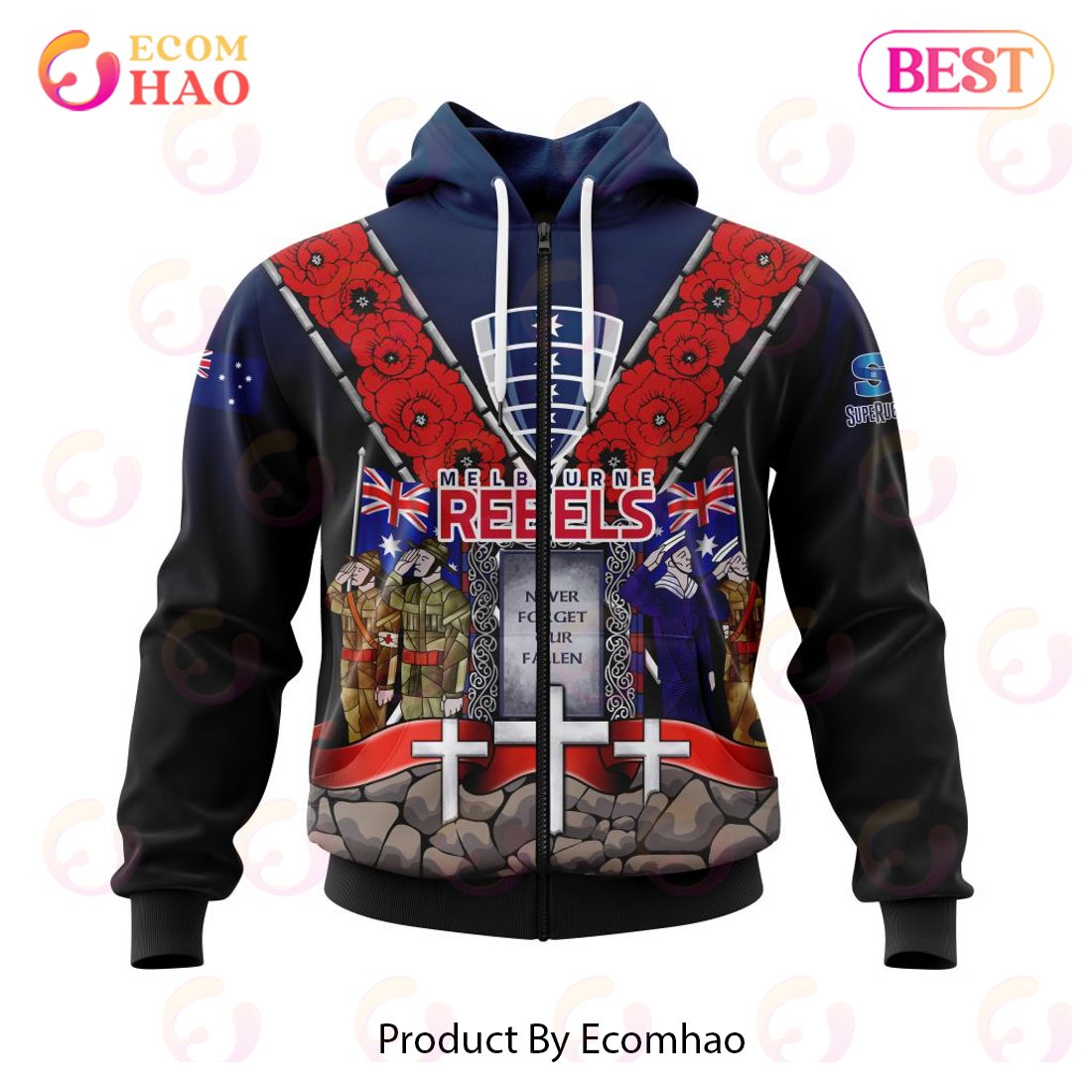 Super Rugby Melbourne Rebels Specialized Anzac Jersey Concepts 3D Hoodie