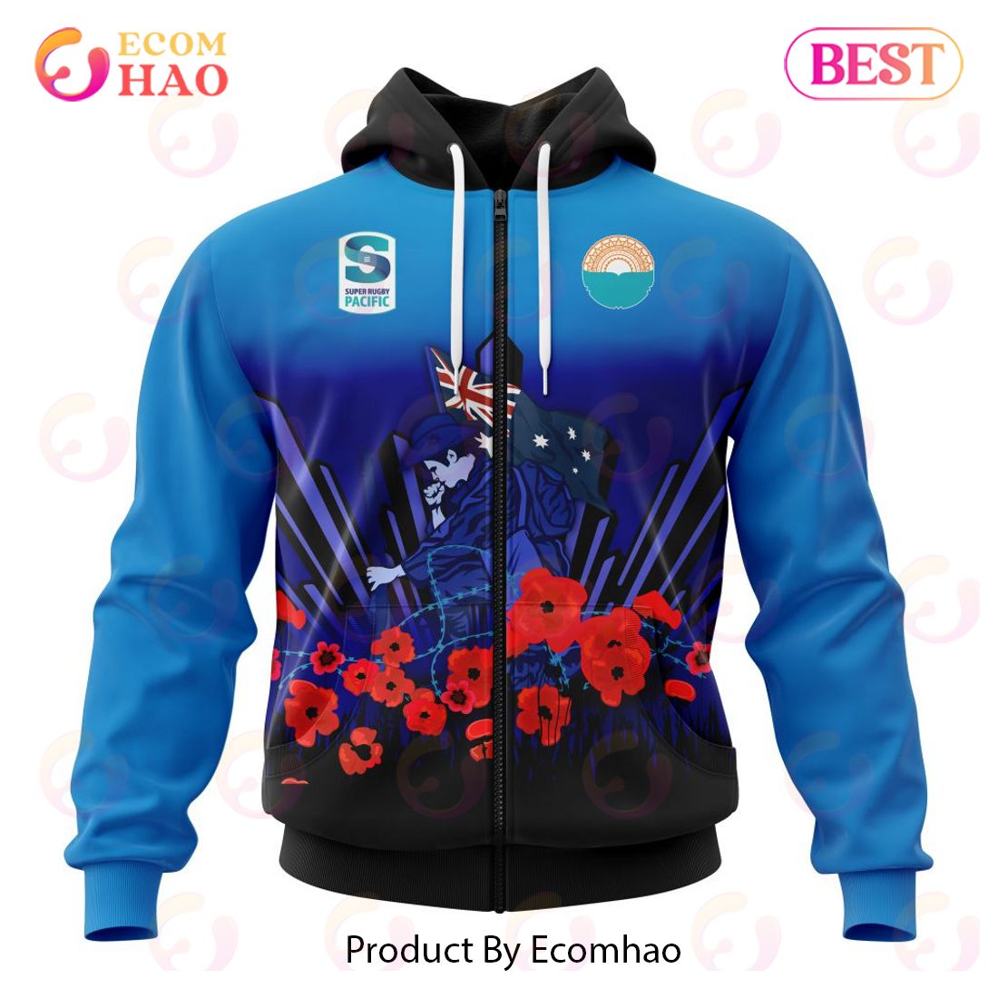 Super Rugby Moana Pasifika Specialized 2022 Anzac Jersey Concepts 3D Hoodie