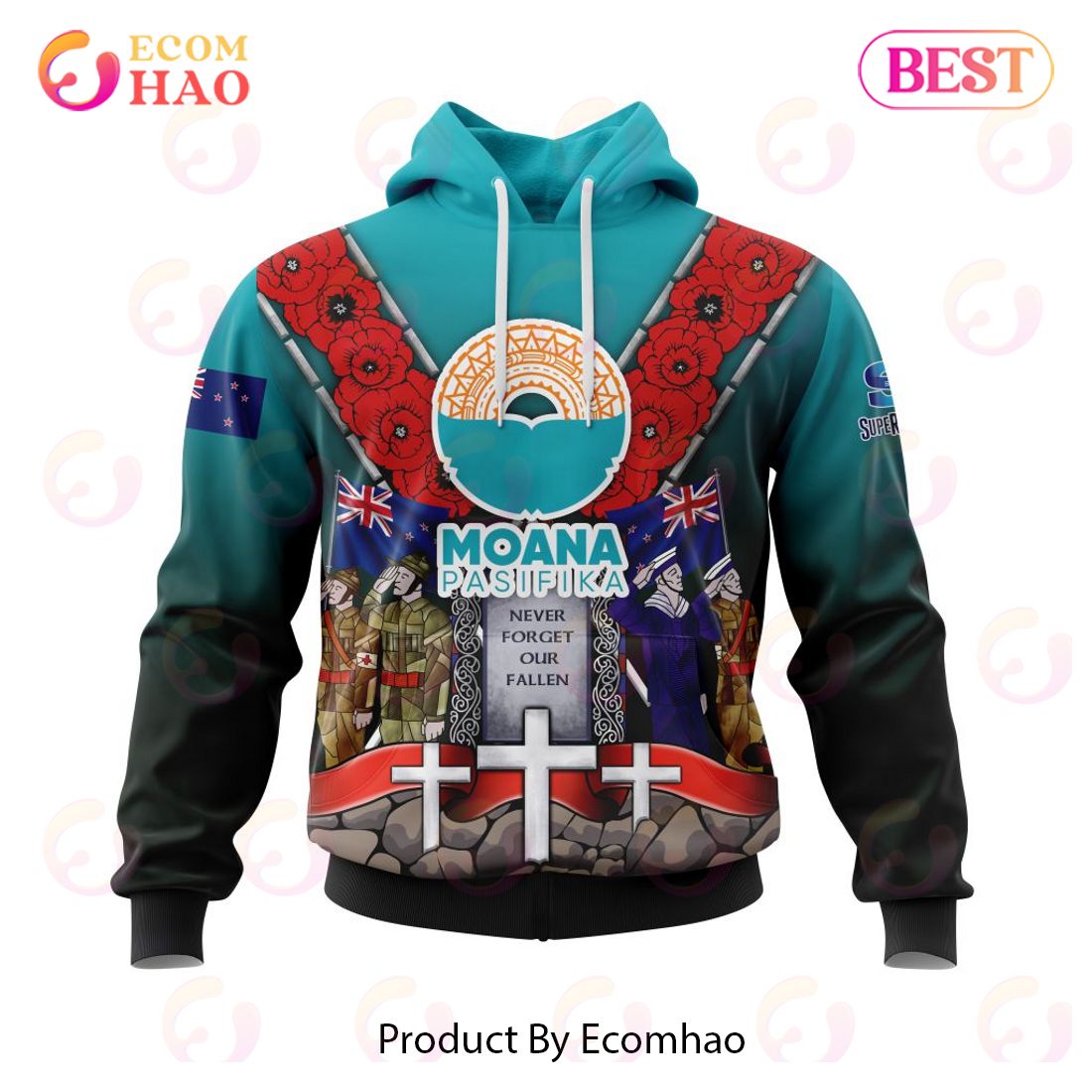 Super Rugby Moana Pasifika Specialized Anzac Jersey Concepts 3D Hoodie