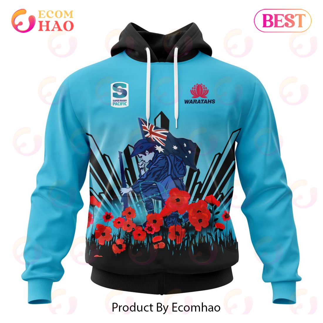 Super Rugby New South Wales Waratahs Specialized 2022 Anzac Jersey Concepts 3D Hoodie