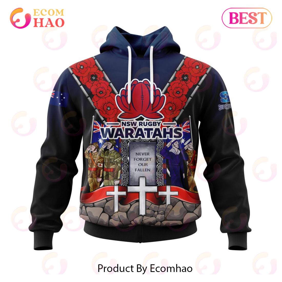 Super Rugby New South Wales Waratahs Specialized Anzac Jersey Concepts 3D Hoodie