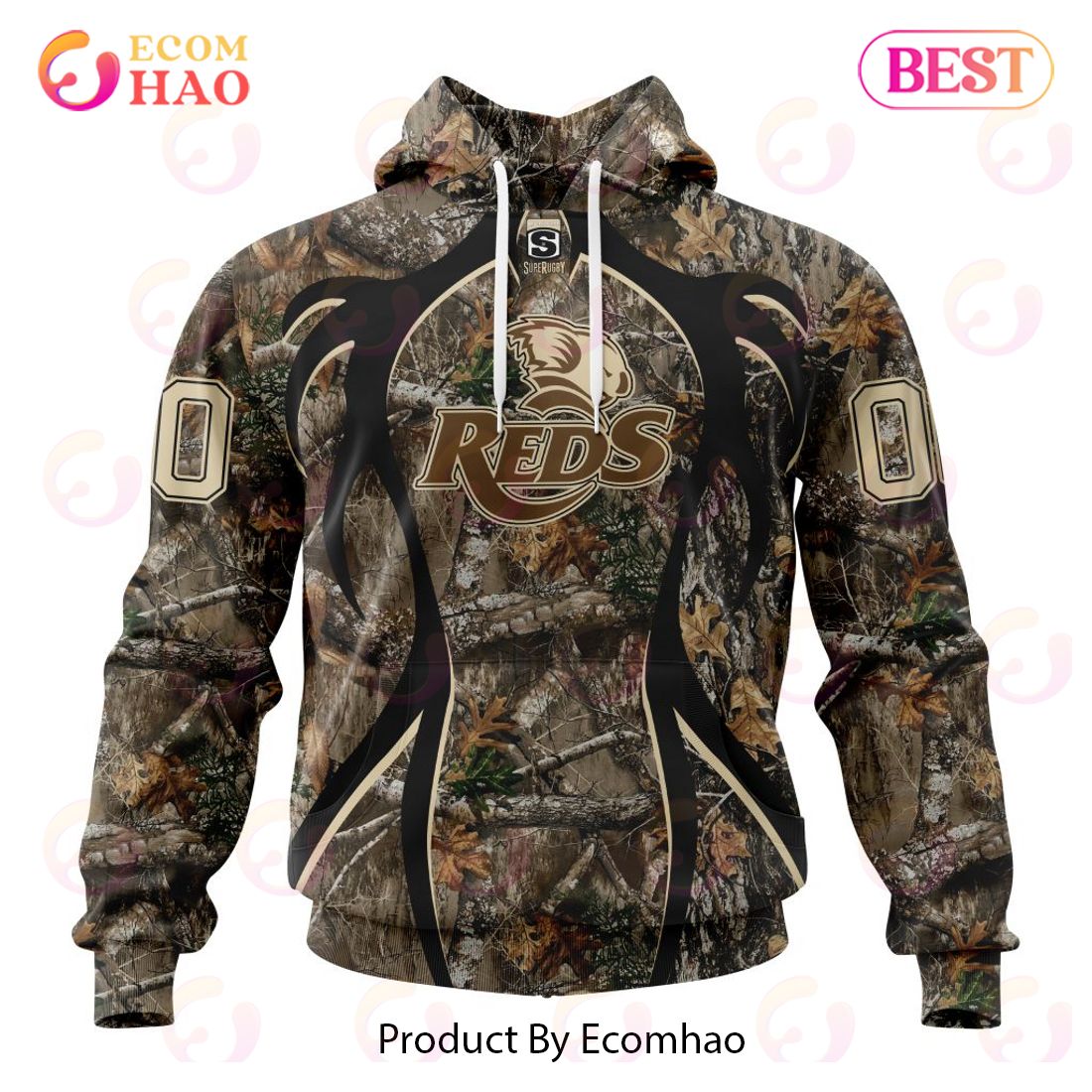 Super Rugby Queensland Reds Specialized Hunting Camo 3D Hoodie