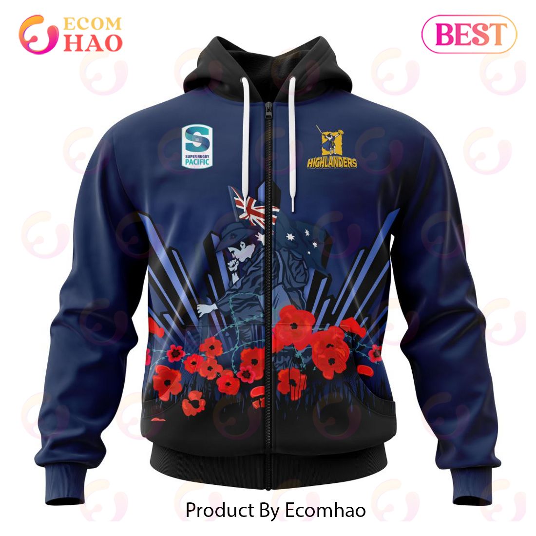 Super Rugby Speight’s Highlanders Specialized 2022 Anzac Jersey Concepts 3D Hoodie