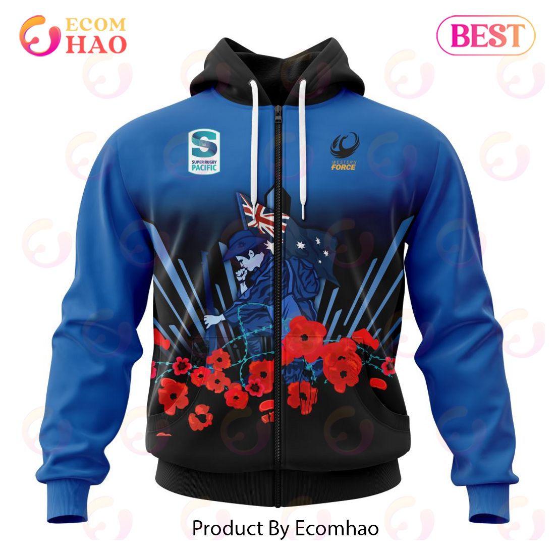 Super Rugby Western Force Specialized 2022 Anzac Jersey Concepts 3D Hoodie