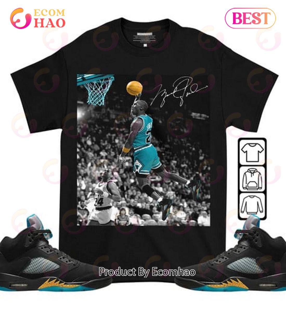 Number 23 Goat Unisex Sneaker Shirt Match 2023 Retro Aqua 5s Tee, Jordan 5 Aqua T-Shirt