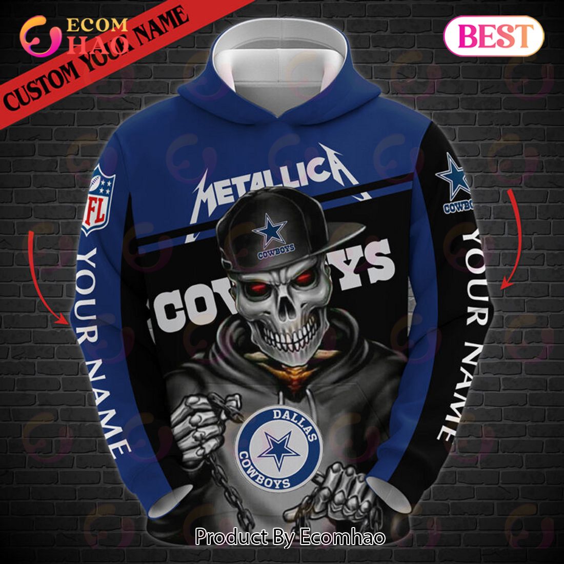 Dallas Cowboys NFL Custom Name And Number Skull Halloween Gift For Fan 3D  Hoodie