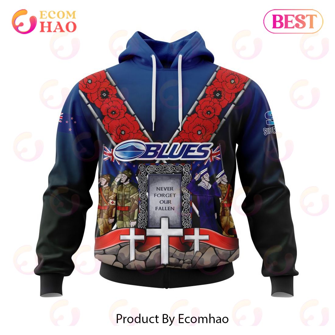 Super Rugby Auckland Blues Specialized Hunting Camo 3D Hoodie