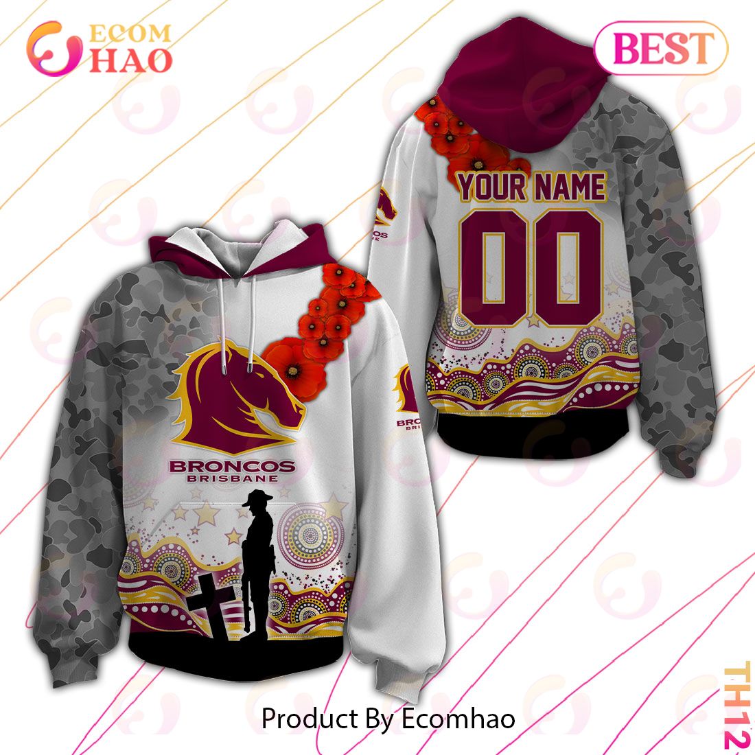 Personalized NRL Brisbane Broncos Specialized Design With Anzac Day 3D Hoodie