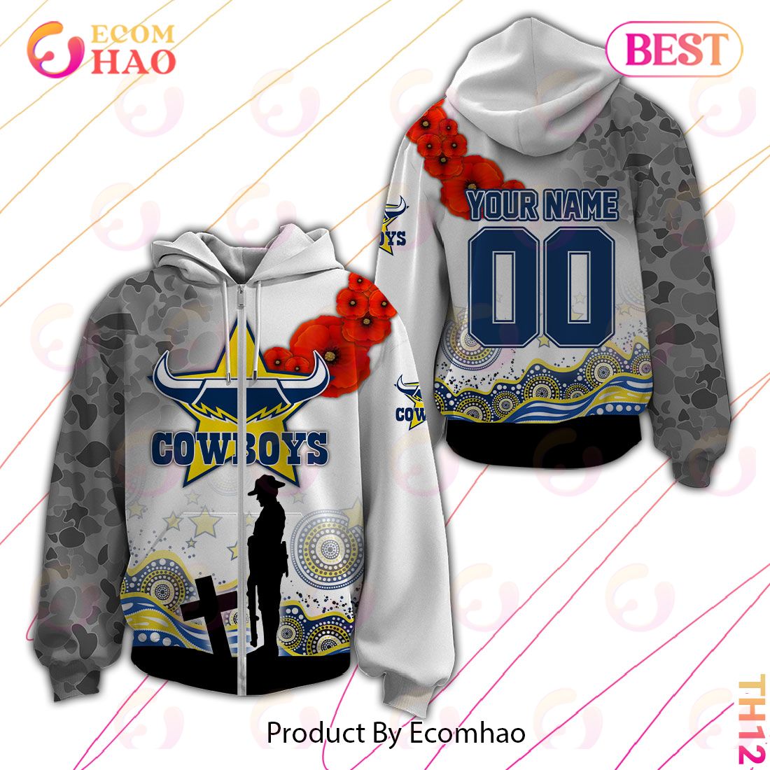 Personalized NRL North Queensland Cowboys Specialized Design With Anzac Day 3D Hoodie