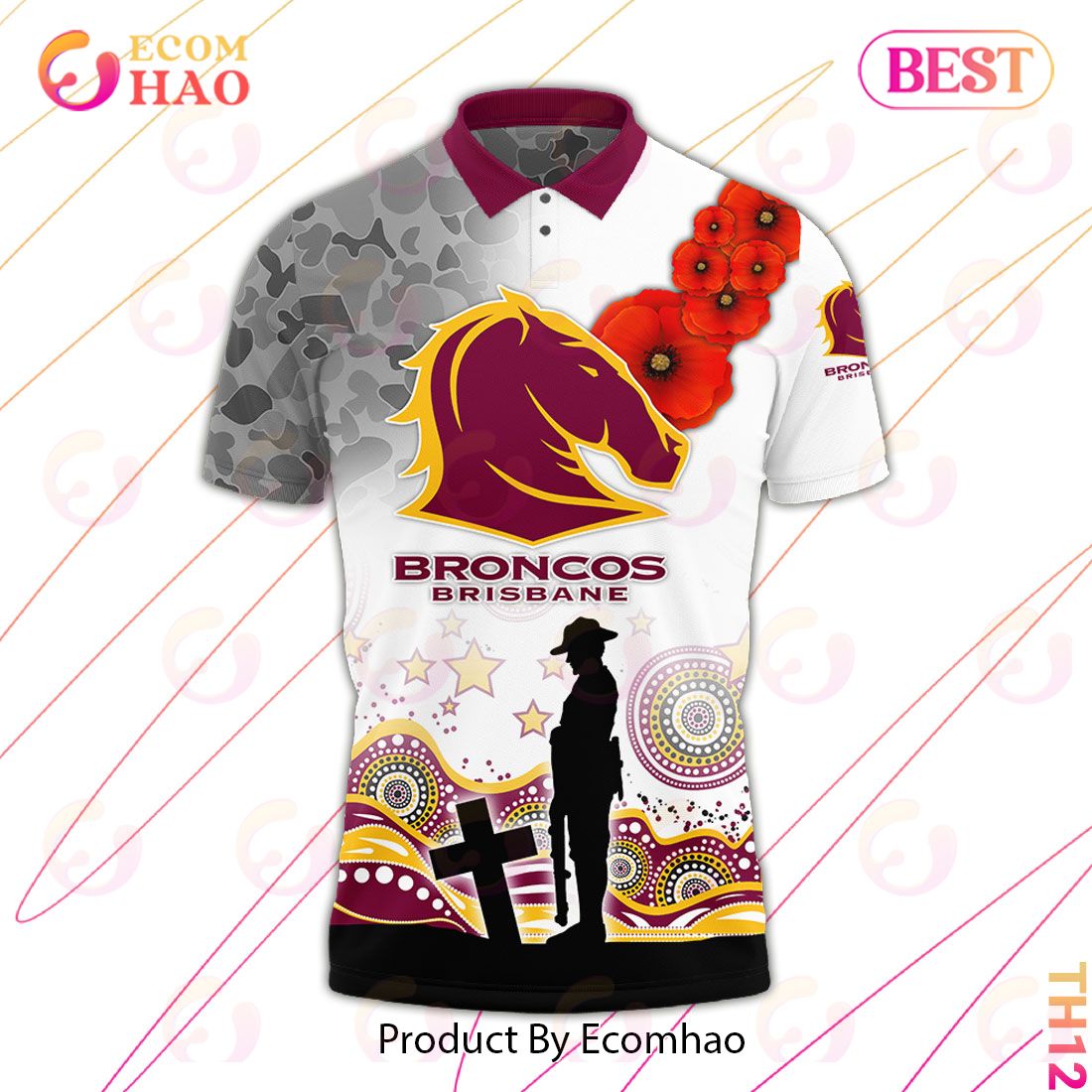 Personalized NRL Brisbane Broncos Specialized Design With Anzac Day Polo Shirt