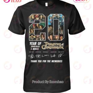 20 Years Of 2003 – 2023 5 Movies Pirates Of The Caribbean Thank You For The Memories T-Shirt