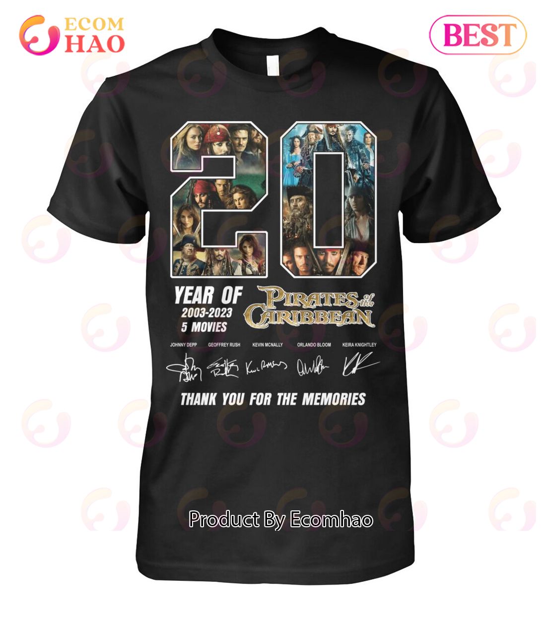 20 Years Of 2003 – 2023 5 Movies Pirates Of The Caribbean Thank You For The Memories T-Shirt