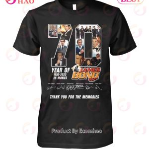 70 Years Of 1953 – 2023 25 Movies James Bond 007 Thank You For The Memories T-Shirt