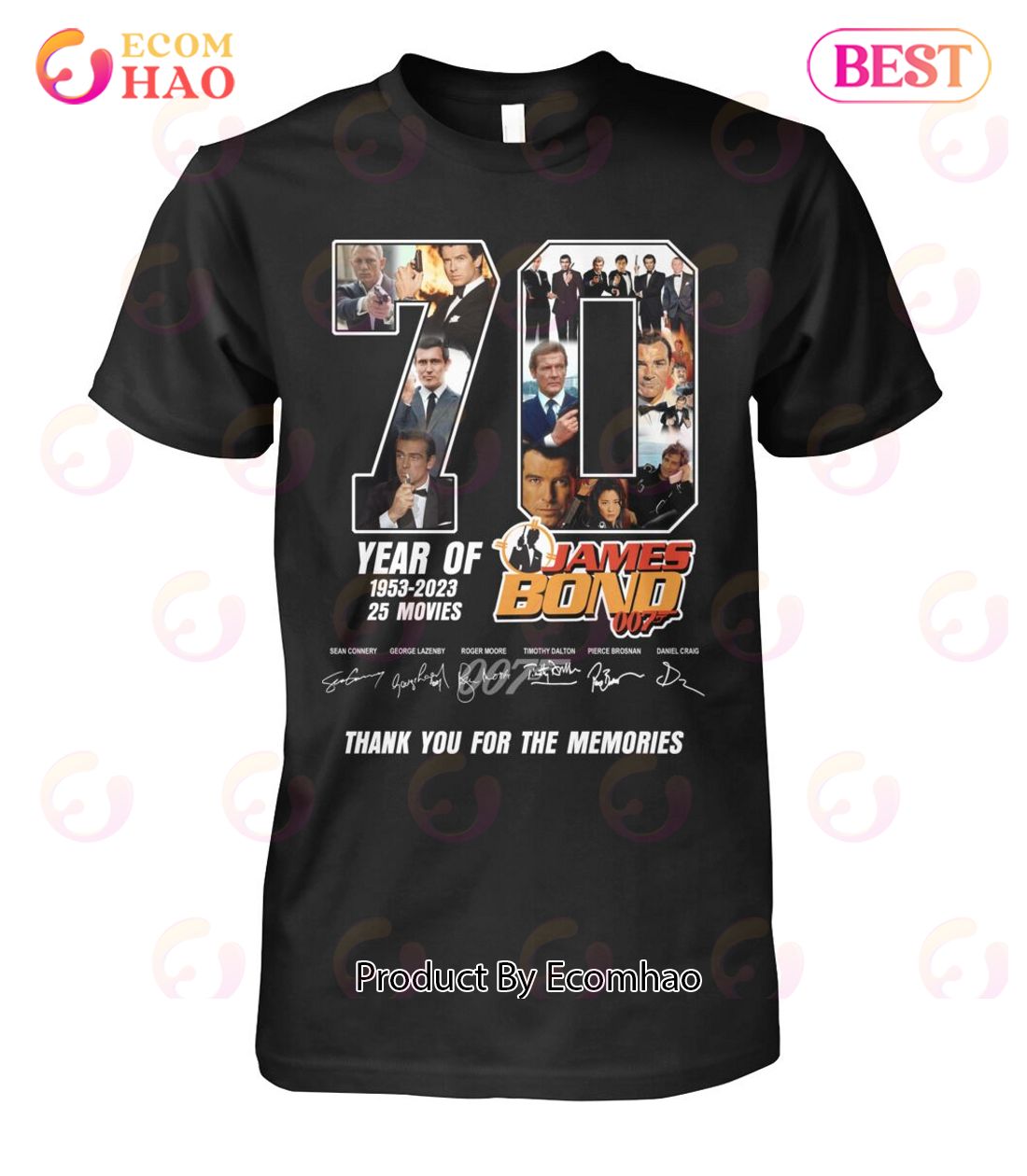 70 Years Of 1953 – 2023 25 Movies James Bond 007 Thank You For The Memories T-Shirt