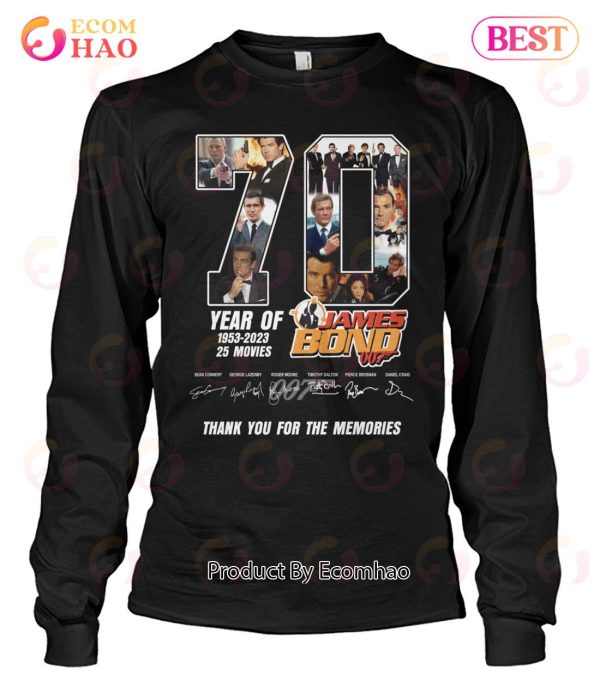 70 Years Of 1953 – 2023 25 Movies James Bond 007 Thank You For The Memories T-Shirt
