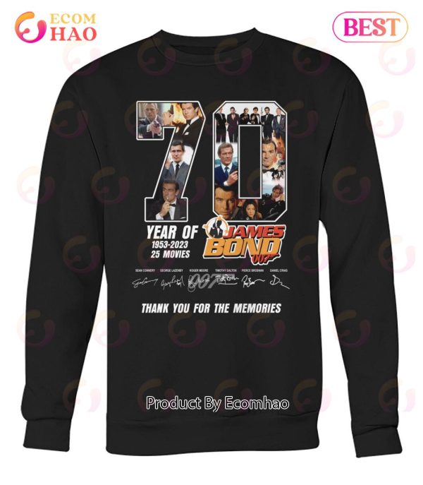 70 Years Of 1953 – 2023 25 Movies James Bond 007 Thank You For The Memories T-Shirt