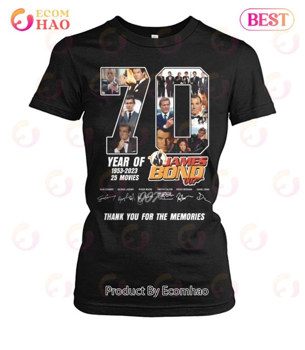 70 Years Of 1953 – 2023 25 Movies James Bond 007 Thank You For The Memories T-Shirt