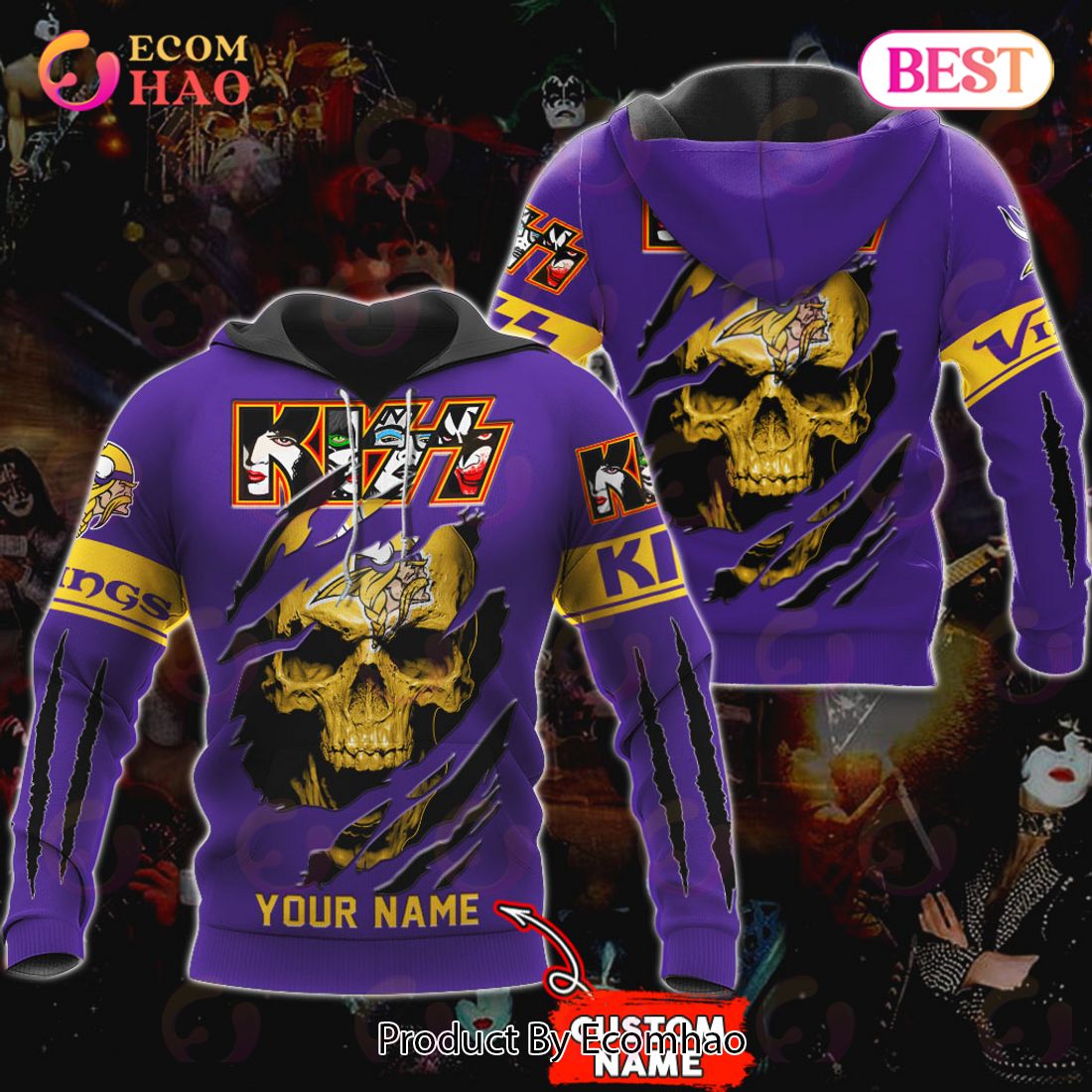 NFL Minnesota Vikings Special Kiss Band Design 3D Hoodie