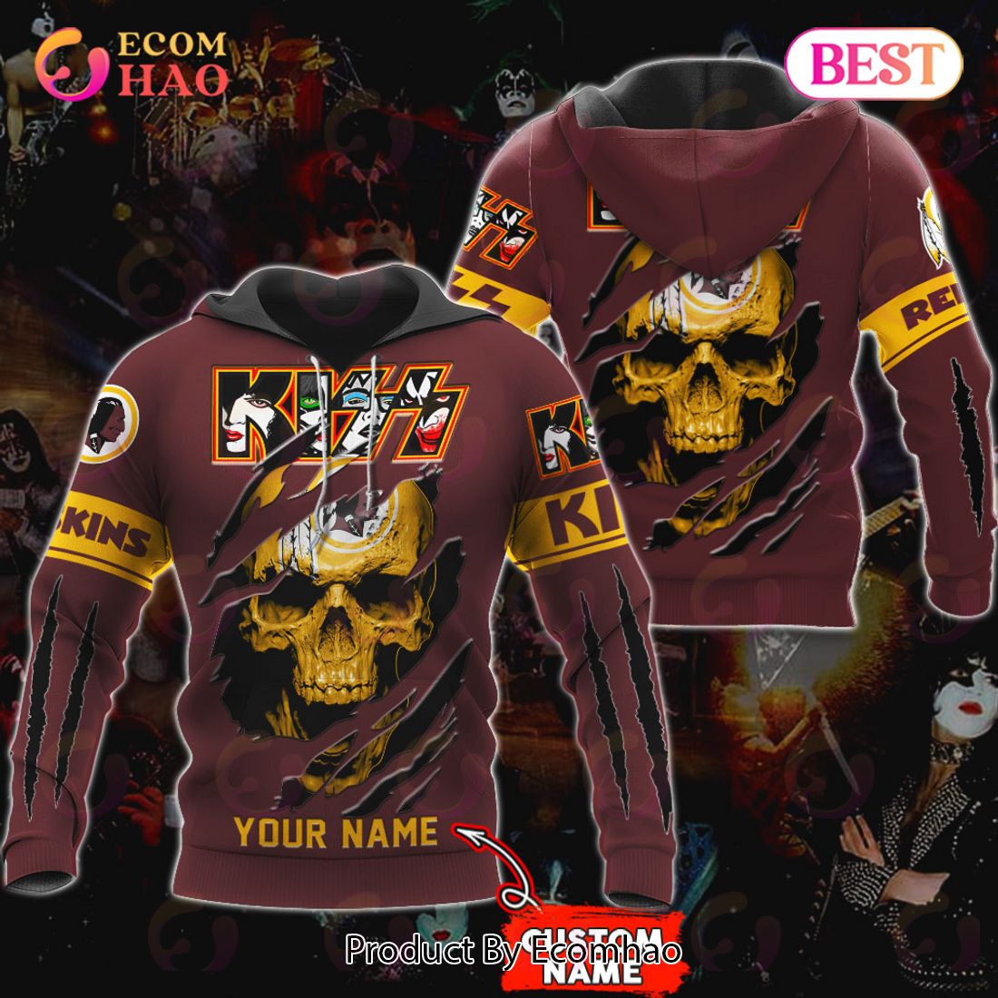 NFL Washington Redskins Special Kiss Band Design 3D Hoodie