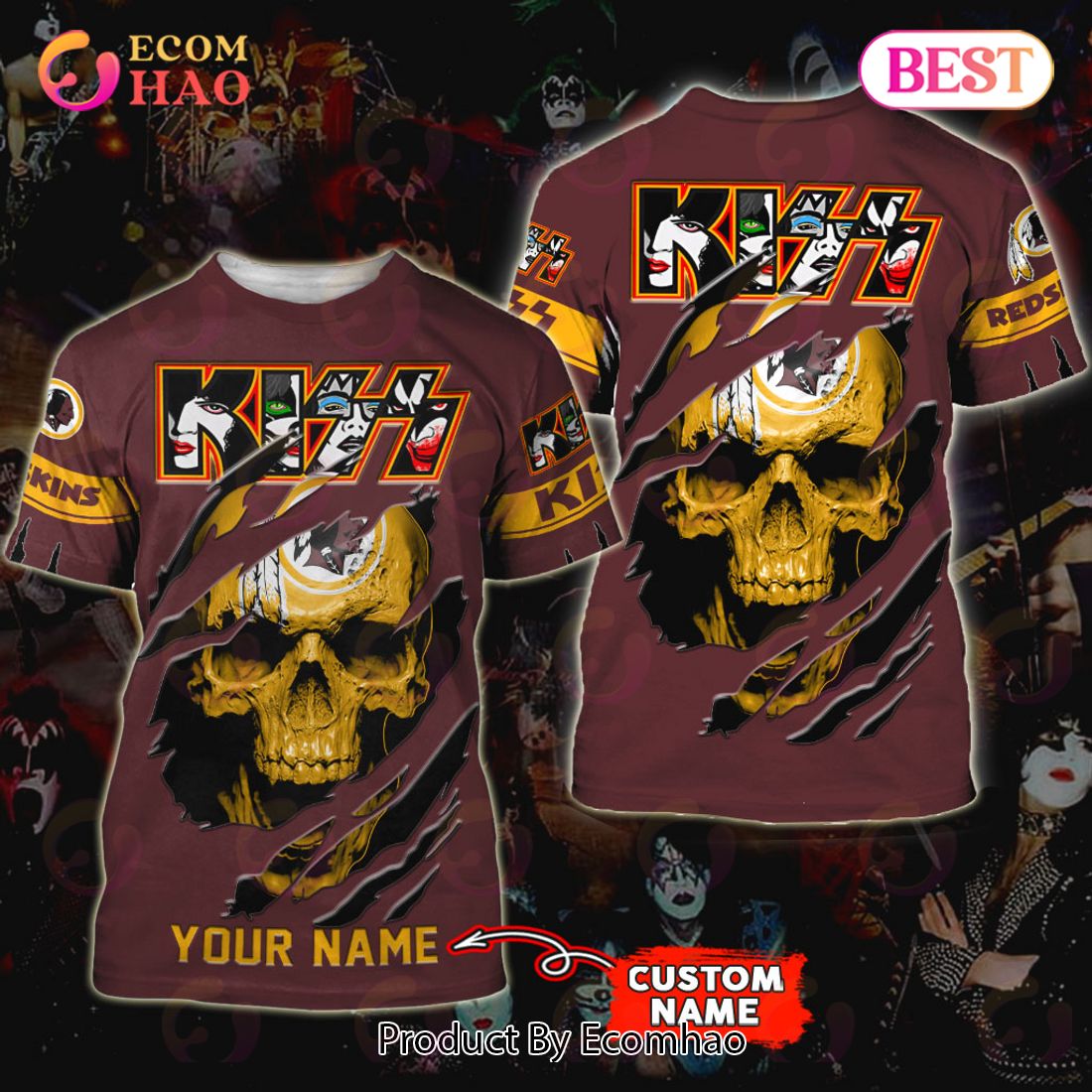 NFL Washington Redskins Special Kiss Band Design 3D Hoodie