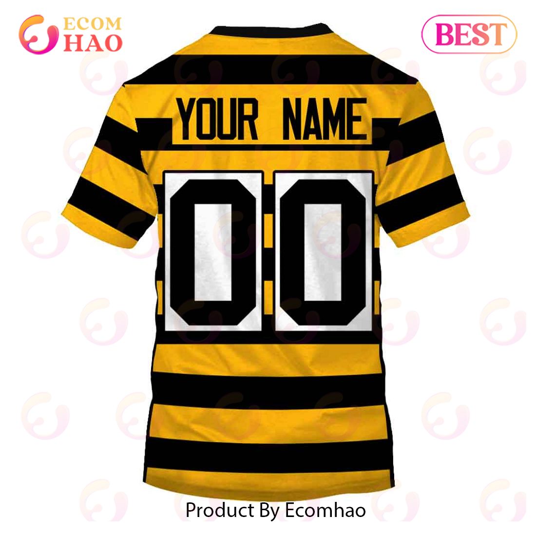 Personalize Name and Number Pittsburgh Steelers Yellow Black Alternate 80th Anniversary Throwback Jersey