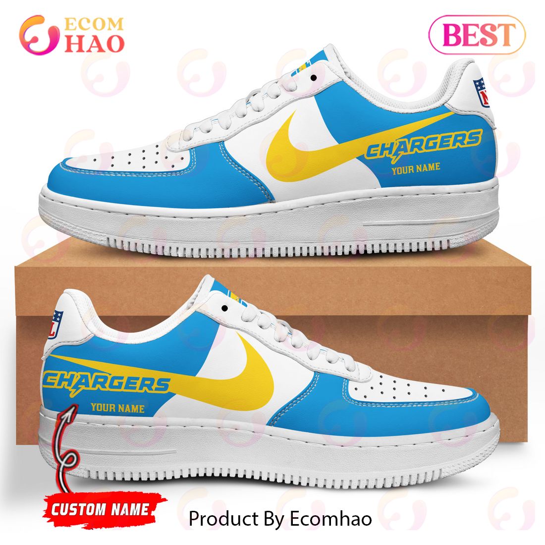 Custom Name NFL Los Angeles Chargers Personalized Air Force 1 Shoes, AF Sneakers