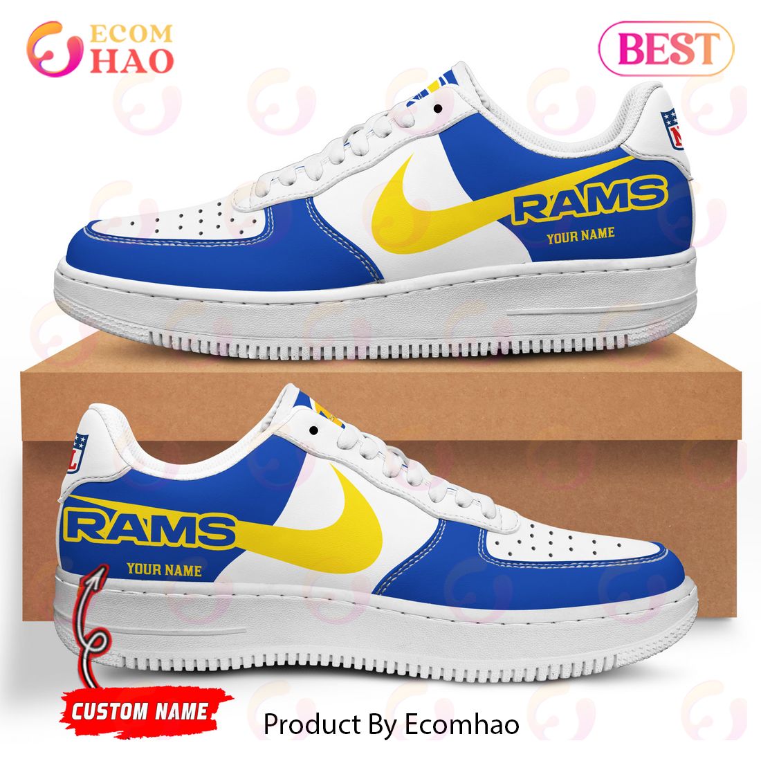 Custom Name NFL Los Angeles Rams Personalized Air Force 1 Shoes, AF Sneakers