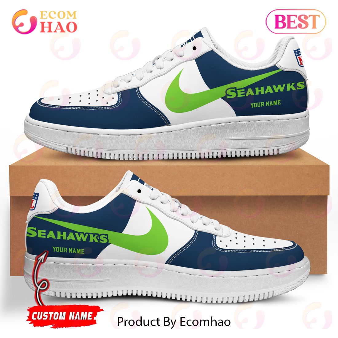 Custom Name NFL Seattle Seahawks Personalized Air Force 1 Shoes, AF Sneakers