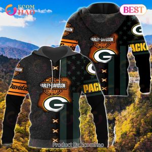 NFL Green Bay Packers Specialized Design With Flag Mix Harley Davidson 3D Hoodie