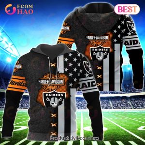 NFL Las Vegas Raiders Specialized Design With Flag Mix Harley Davidson 3D Hoodie