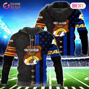 NFL Los Angeles Rams Specialized Design With Flag Mix Harley Davidson 3D Hoodie
