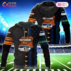 NFL Seattle seahawks Specialized Design With Flag Mix Harley Davidson 3D Hoodie