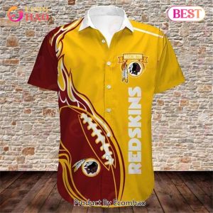 SALE NFL Men’s Washington Redskins Hawaiian Shirt Fireball Button Short Sleeve