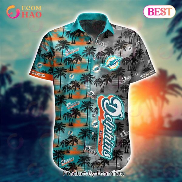 SALE NFL Miami Dolphins Hawaiian Shirt Palm Tree Pattern