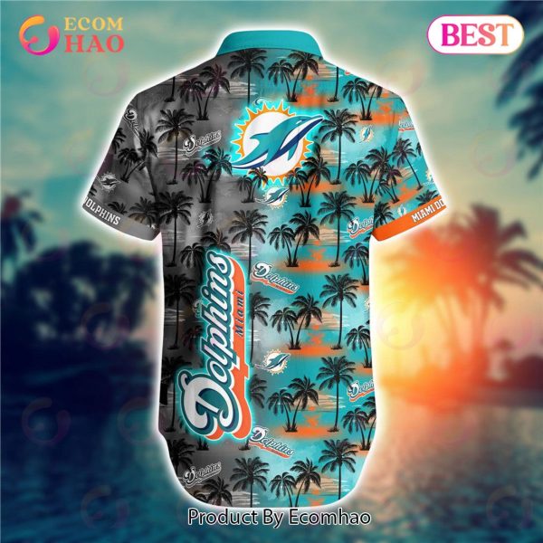 SALE NFL Miami Dolphins Hawaiian Shirt Palm Tree Pattern