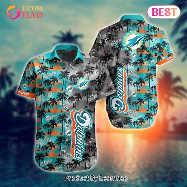 SALE NFL Miami Dolphins Hawaiian Shirt Palm Tree Pattern