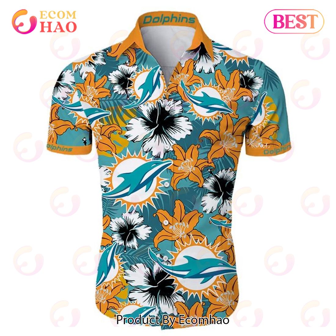 SALE NFL Miami Dolphins Women’s Shirt Floral Printed Strapless Short Sleeve