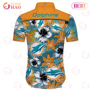 SALE NFL Miami Dolphins Hawaiian Shirt Tropical Flower Short Sleeve
