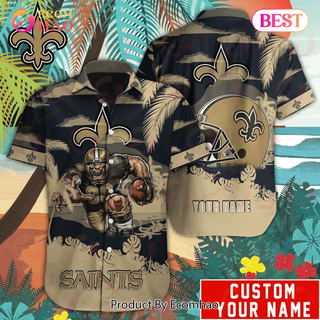 SALE NFL New Orleans Saints Button Up Shirt Short Sleeve Big Logo