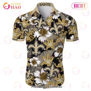 SALE NFL New Orleans Saints Hawaiian Shirt Tropical Flower Short Sleeve