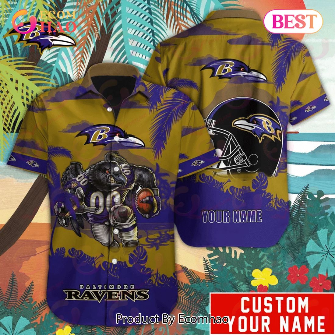 Baltimore Ravens Mascot NFL Personalized Hawaiian Shirt Dad Gifts