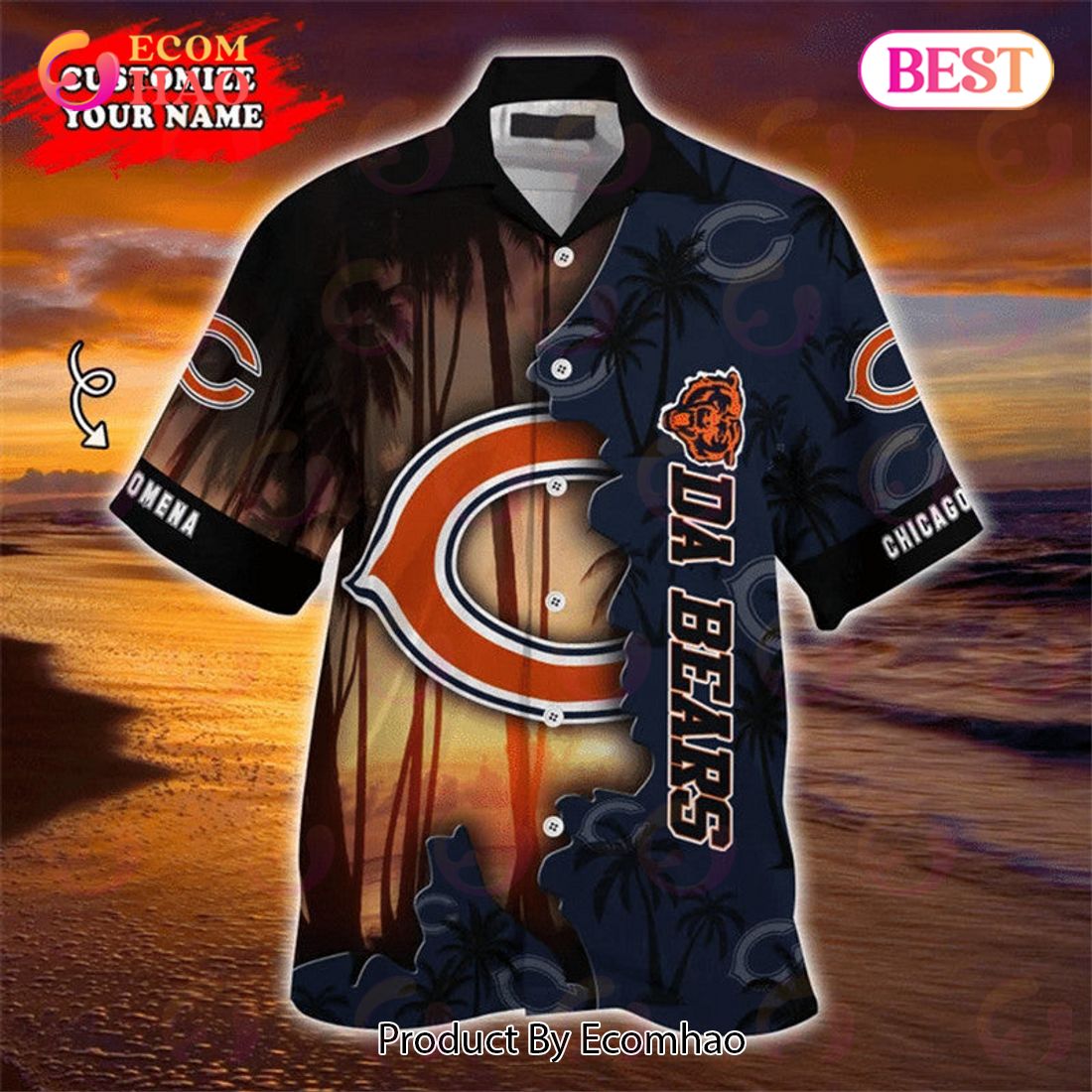 SALE NFL Chicago Bears Hawaiian Shirt Tropical Flower Short Sleeve