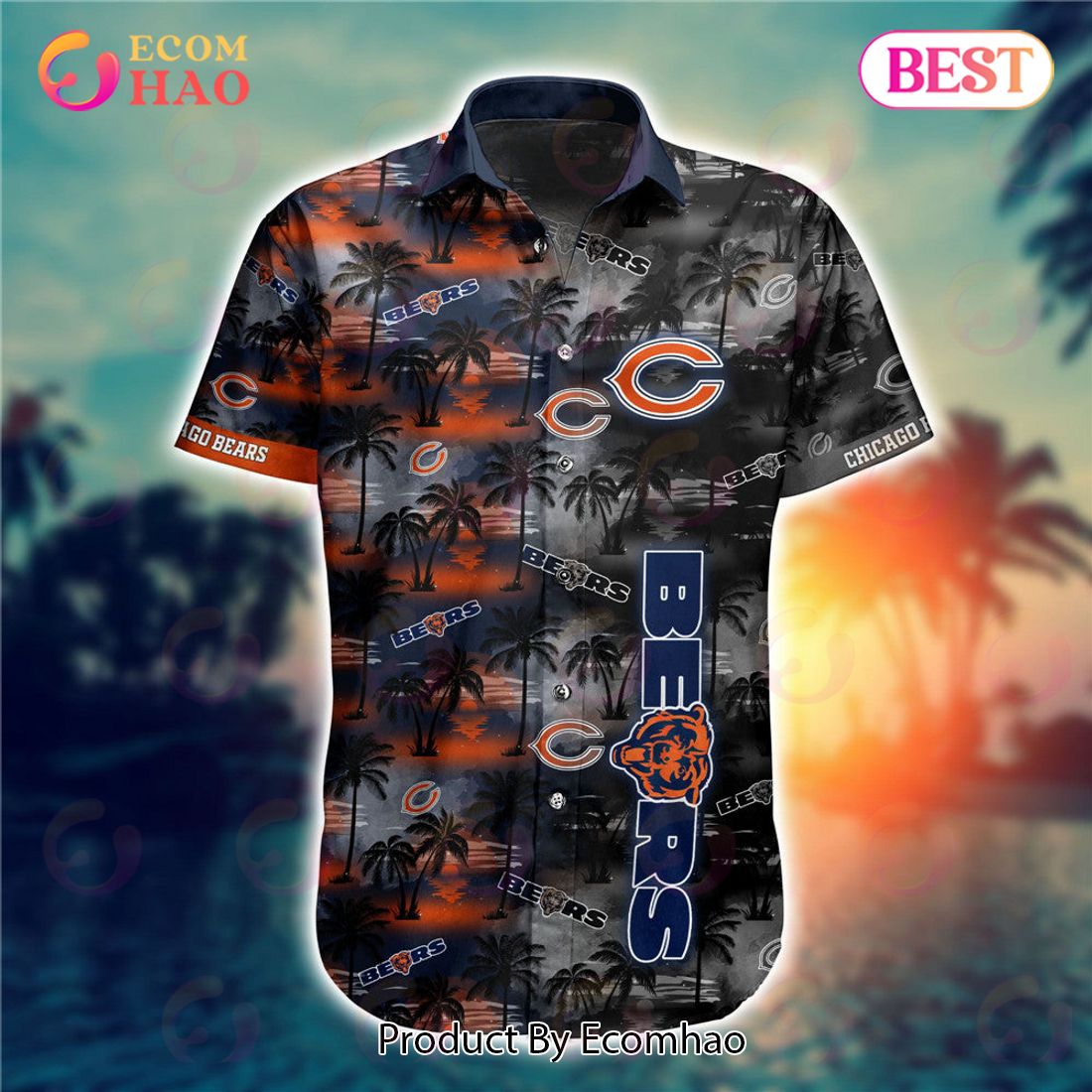 SALE NFL Chicago Bears Button Up Shirt Short Sleeve Big Logo