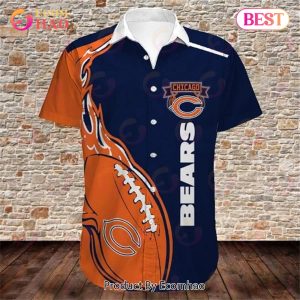 SALE NFL Chicago Bears Men’s Hawaiian Shirt Fireball Button Short Sleeve