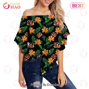SALE NFL Cincinnati Bengals Shirt Womens Floral Printed Strapless Short Sleeve