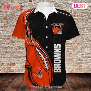 SALE NFL Cleveland Browns Hawaiian Shirt Fireball Button Short Sleeve