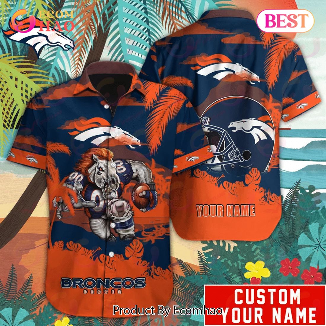 Funny Summer Football Personalized Name Denver Broncos Hawaiian