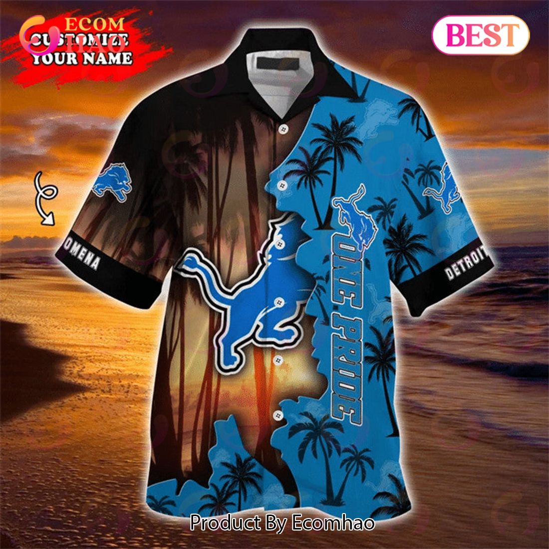 SALE NFL Detroit Lions Hawaiian Shirt Mascot Customize Your Name