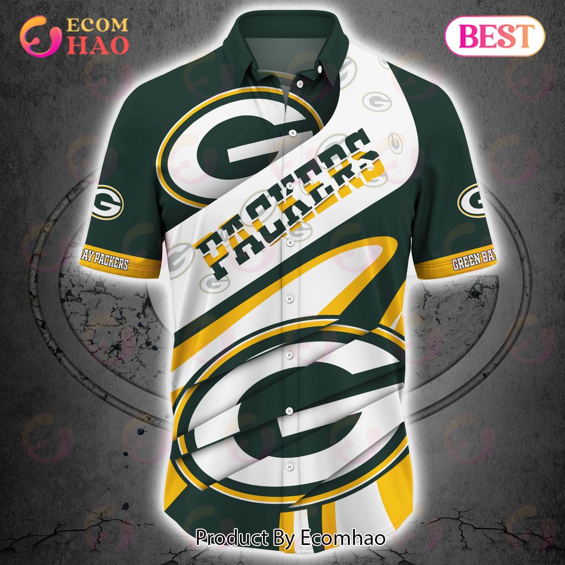 SALE NFL Green Bay Packers Button Up Shirt Short Sleeve Big Logo - Ecomhao  Store