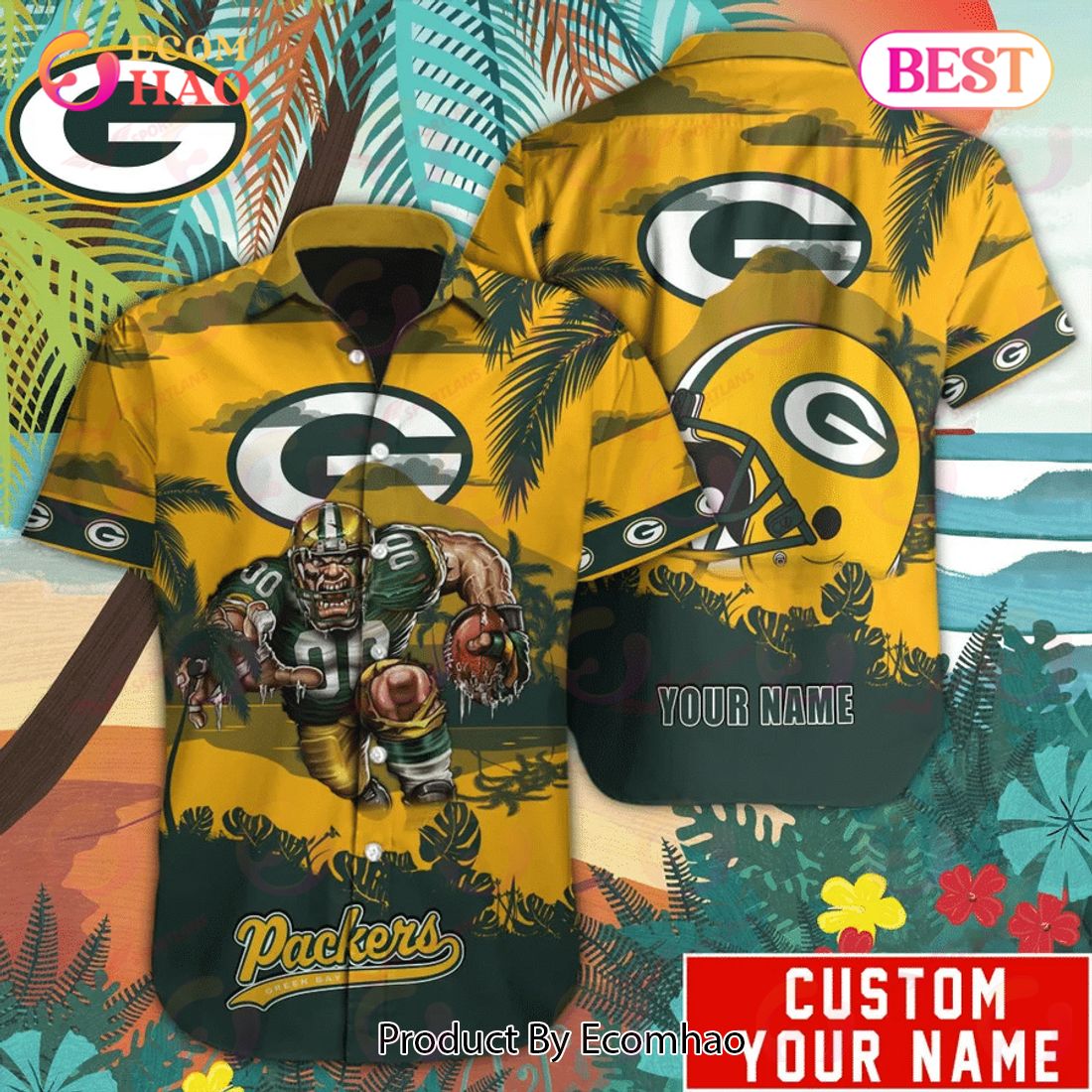 SALE NFL Green Bay Packers Hawaiian Shirt Tropical Flower Short Sleeve
